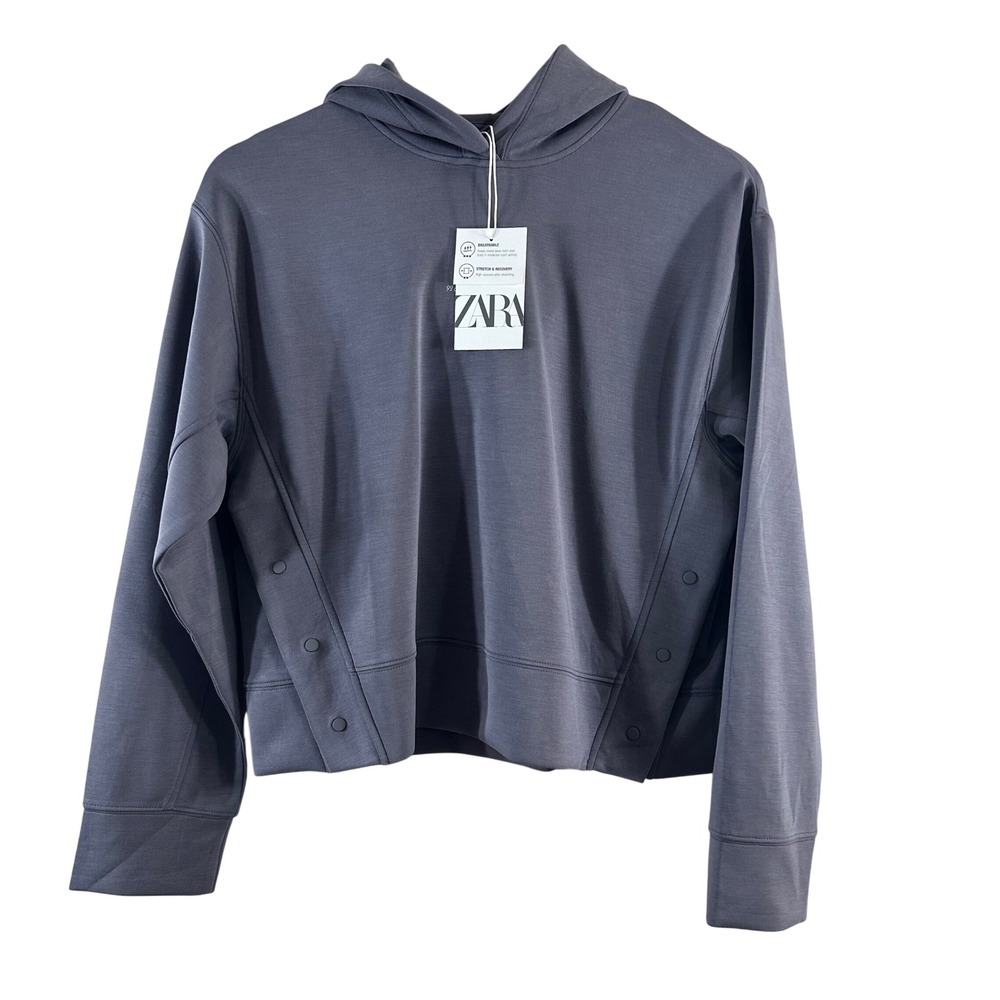 ZARA Girls‎ Pullover Hoodie Purple Text Print Cropped Side Buttons Size 12/13